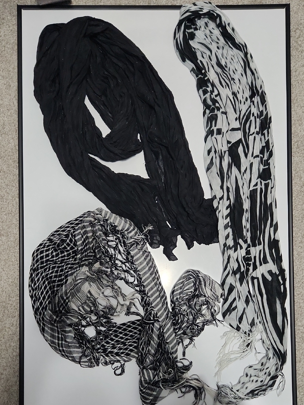 3 Scarf Bundle - Black and White Scarf Set